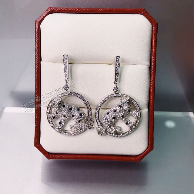 Cartier飾品 卡地亞豹子鑲鑽耳環 925純銀針 圓形耳釘 鑲鑽奢華耳吊  zgk1255